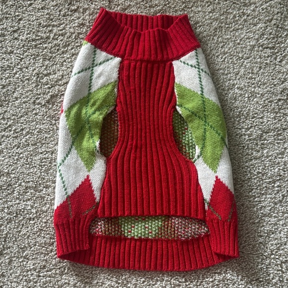 Festive Argyle Dog Sweater - Red, Green, White - Picture 2 of 7
